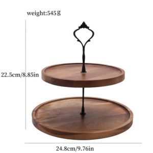 1 pièce Support en bois d'acacia à 2 niveaux