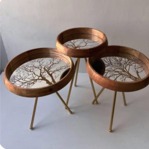 Set de 3 tables d'appoint déco en bois et métal